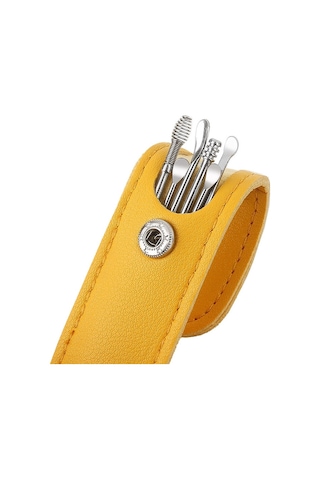 Chavin Deri Çantalı 6 Parça Çelik Kulak Temizleme Seti Sarı