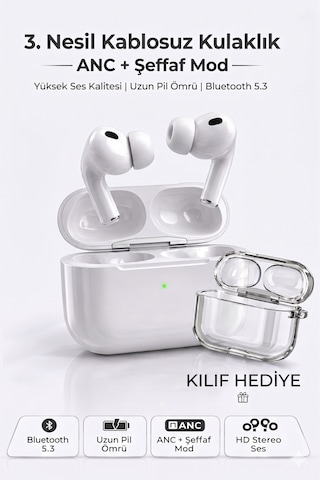 Air Pro3 ANC 2026 Dokunmatik Premium Bluetooth Kulaklık - Aktif Gürültü Engelleme, HD Ses, Şeffaf Mod, Tüm Telefonlarla Uyumlu