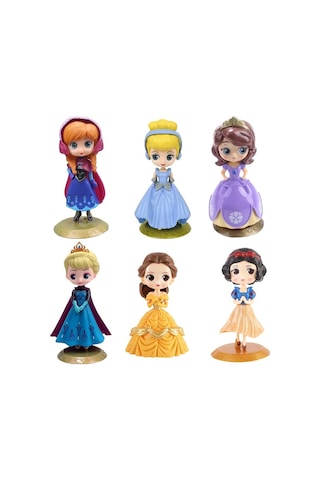 Prenses Mini Figürler, 6 Adet Prenses Figürleri, Çizgi Film Prenses Pasta Süsü Prenses