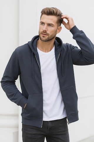 Rich Erkek Füme Kapüşonlu Kanguru Cepli Fermuarlı Sweatshirt Füme