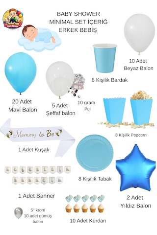 Baby Shower Süsleme Seti 8 Kişilik Hoş Geldin Bebeğim Parti Malzemeleri Balon Seti Mevlit, Cinsiyet Belirleme, Hastane Odası Süsleme Mavi