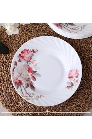 Opal Tatlı Tabak Rose Desen 17.6 Cm 6 Adet Beyaz