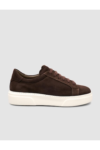 %100 Hakiki Süet Kahverengi Kürk Astarlı Bağcıklı Sneaker Ayakkabı Kahverengi