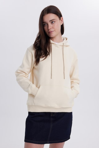 Tudors Kadın Relax Fit Rahat Kesim Pamuklu Kapüşonlu Kanguru Cepli Taş Sweatshirt-39943 Taş
