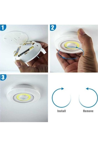3'lü Pilli Led Spot Lamba Yapışkanlı Uzaktan Kumandalı Dolapiçi Beyaz