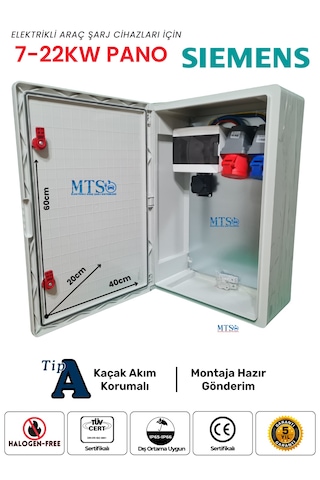 22kw + 7.4kw Siemens Tip A Ip66 Kilitlenebilir Kombinasyon Kutusu Panosu 5x32a + 3x32a + 220v Tesla Togg Uyumlu Trifaze Monofaze 22kw - 7kw