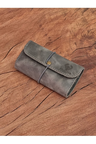 Tütün Kesesi Cüzdan Tütünlük Gerçek Deri Gri Açık Boyut: 13cm 19cm Kapalı Boyut: 7cm 13cm