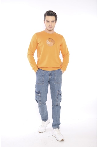 Escetic Erkek Spor Slimfit, Bisiklet Yaka Orange Sweatshirt-4265