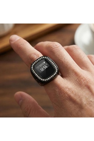 Elektronik Tesbih Yüzük 18 Mm Zirkon Taş Detaylı Zikirmatik Siyah