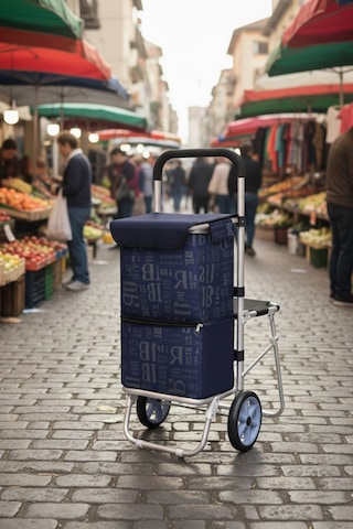 Morponi Katlanabilir Oturaklı Alüminyum Gövdeli Pazar Arabası Sessiz Tekerlek, Fermuarlı Çanta