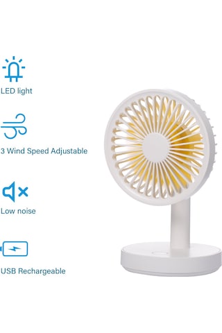 Ranyeek Usb Şarjlı Fantezi: 3 Hızlı, Led Işıklı, Açı Ayarlanabilir, Pil Dahil, Taşınabilir Soğutucu - Beyaz
