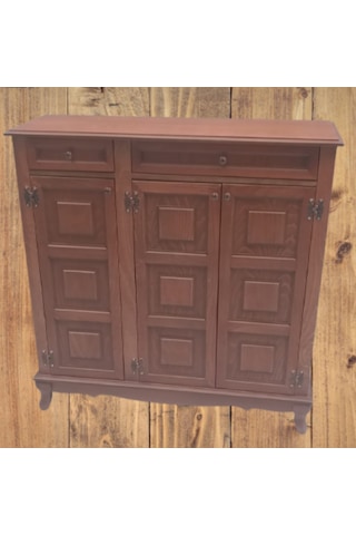 Bengi Ayakkabılık Kareli Çok Amaç Model Parlak Ceviz 3 Kapaklı