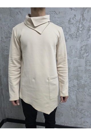 Şal Yaka Cep Detaylı Erkek Sweatshirt Bej
