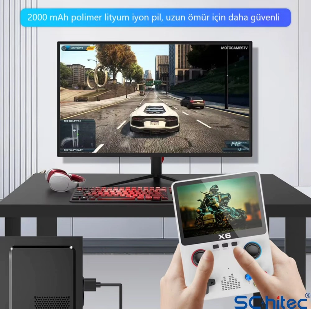 Schitec X6 3.5inç Ips Ekran Taşınabilir Retro El Atari Oyun Konsolu 10000 Oyunlu Tv Bağlanan 32gb Yeşil