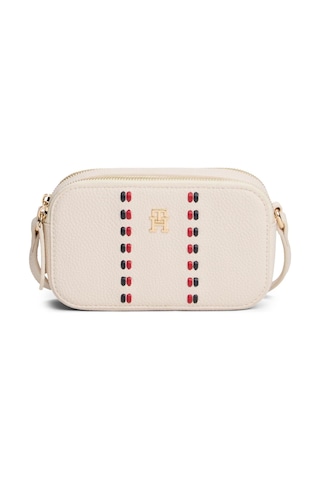 Tommy Hilfiger Kadın Çakıl Tanesi Süslemeli Fermuarlı Çapraz Askılı Bej Omuz Çantası Aw0aw18153-aeo-12897 Beyaz