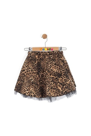 Kız Çocuk Leopar Desenli Etek-16155 Kahverengi