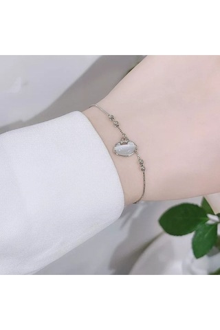 Eyelashes Silver 925 Ayar Gümüş Açık Gri Opal Taşlı Bileklik