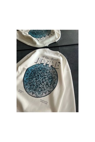 Butik İstanbul Üç İplik Bisiklet Yaka Baskılı Sweatshirt - Beyaz