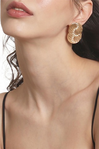 Kadın Lak Altın Renk Kaplama Çivili Model Spiral Baskılı Tasarım Küpe Altın