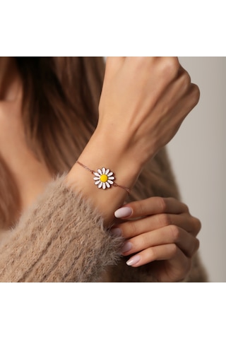 925 Ayar Gümüş Rose Papatya Bileklik