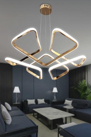 Dron Köşeli Modern Sarkıt Led Avize - Salon & Oturma Odası Avizesi - - Kumandalı / Gold Gold