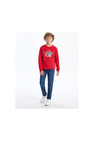 LC Waikiki Lcw Kids Kırmızı Bisiklet Yaka Erkek Çocuk Sweatshirt Canlı Kırmızı