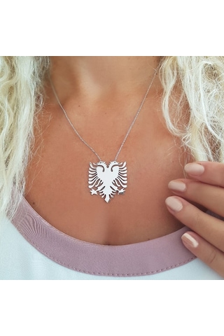 Vaoov 925 Ayar Gümüş Arnavut Bayrağı Kolye (518913815)