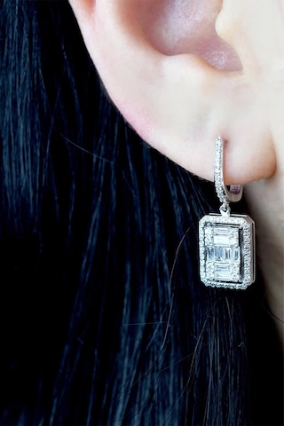 Modern Tasarım 1.22 Ct Baget Kare Tektaş  Küpe