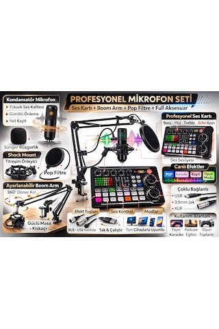 Profesyonel Podcast Mikrofon Ve Ses Katı Seti Stüdyo Yayıncı Condenser Tiktok Youtube Dj Ekipmanı