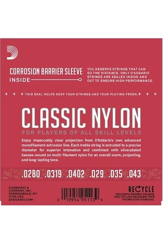 D'addario Ej27N Klasik Tel Set Naylon Normal Tension Silver