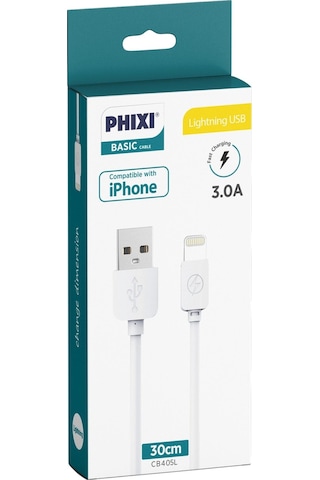 Phixi CB405L Basic 30 CM Lightning Şarj ve Data Kablosu