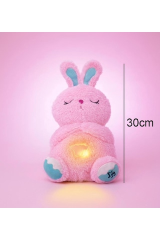 Nefes Alan Işıklı Müzikli Uyku Arkadaşı Tavşan 30 Cm Ninni Söyleyen Göğsü Hareketli Uyku Oyuncağı Pembe