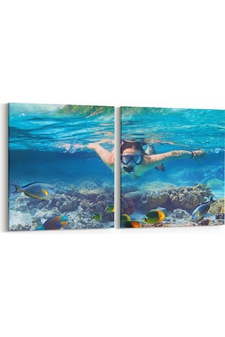 Olla 125x60 Cm 12076k2y Akvaryum / Balık Görseli Kare 2'li Yatay Kanvas Tablo