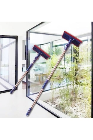 Teleskopik Mikrofiber Çift Taraflı Cam Silme Aparatı Çekçekli Silecek Pratik Teleskobik Silici Gri