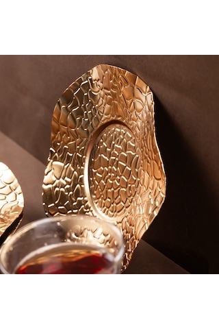 Porsima 4323 Gold Renk Metal 6lı Çay Tabağı Çap 12cm Altın