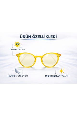 Modatüm Şeffaf Yuvarlak Güneş Gözlüğü Uv400 Korumalı Hafif Modern Tasarım Sarı