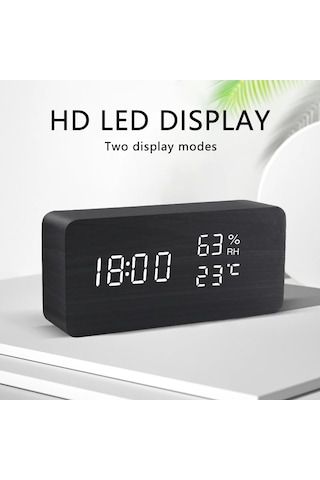 Çalar Saat Led Ahşap Saat Masası Ses Kontrolü Dijital Ahşap Umut White
