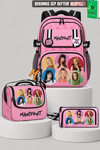 X Dekomus Lisanslı Manifest Toz Pembe Collection Okul Çantası,beslenme Çantası Ve Kalem Çantası Seti Altın