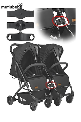 4 Baby İkiz Bebek Arabası Bağlantı Aparatı - Pratik Bağlantı Kiti Siyah