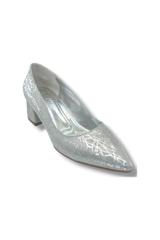 C-shoes Lh1000-26 Simli Aynalı Kalın Topuklu Kadın Ayakkabı 6cm 41-42 GÜMÜŞ