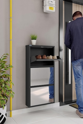 Ceha 3'lü Metal Ayakkabılık - Siyah/Aynalı K.AYK-3/A/P9005