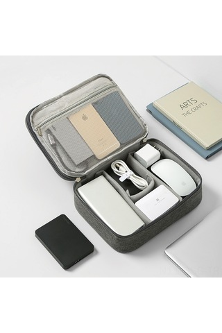 Springsun Dijital Aksesuarları Düzenle: Gri Tek Katlı Seyahat Taşıma Çantası, Oxford Kumaş, Şarj Kablosu Ve Powerbank Saklama Kutusu 25.5 19.5 7.5 Cm
