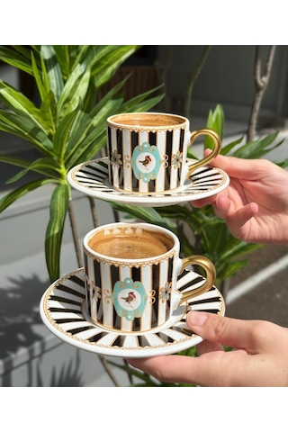 2 Kişilik Piano Black Double Kahve Fincanı-5204 Siyah
