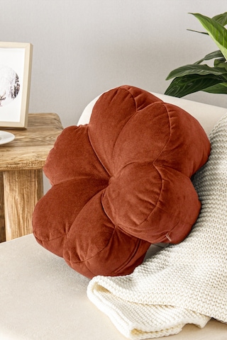 Papatya Bloom Dekoratif Kadife Kırlent-kiremit - 40x40 Cm Kiremit