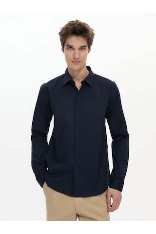 Ltb Uzun Kollu Önü Düğmeli Basic Lacivert Gömlek Lacivert 2XL
