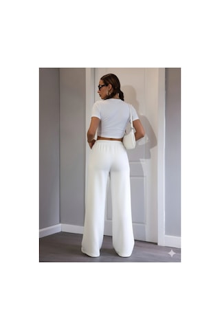 Stil X Kadın Baggy Model Eşofman Altı / 3 İplik Şardonlu Beyaz