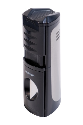 Parmida 3 Torch Pürmüz Kesici & Delicili Siyah Gunmetal Metal Puro Çakmağı - Tr9524