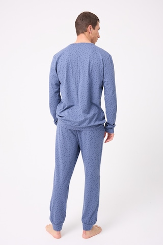 L'espadon Oceanripple Premium Örme Pamuk Uzun Kollu Henley & Uzun Pantolonlu Erkek Pijama Takımı-3225 Mavi
