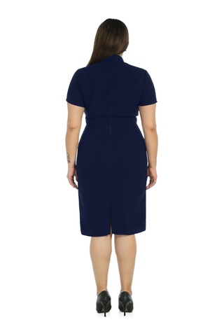 Nidya Moda Kadın Büyük Beden Lacivert Kruvaze Yaka Abiye Elbise-4098L Lacivert