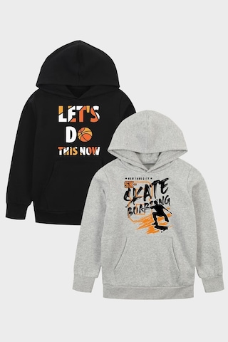 Fyk Kids 2'li Erkek Çocuk Baskılı Cepli Sweatshirt Siyah - Gri